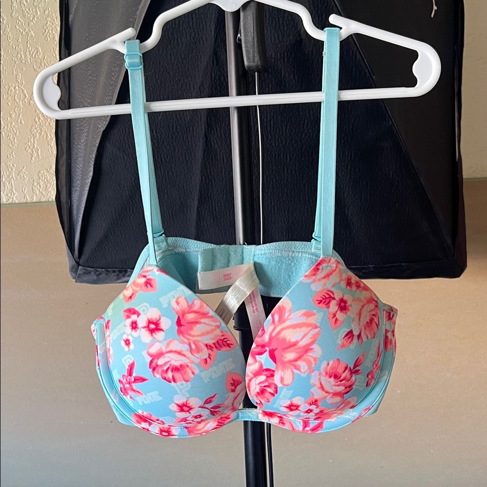 PINK Victoria's Secret Blue and Pink Floral Bra